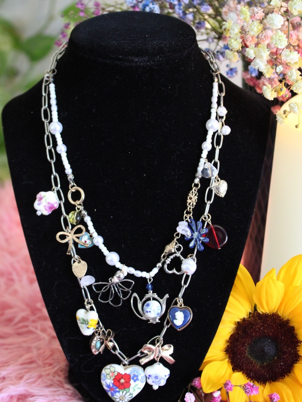 NWT Free People Layered Pearl Floral Charm Necklace MSRP $68 - Picture 14 of 14